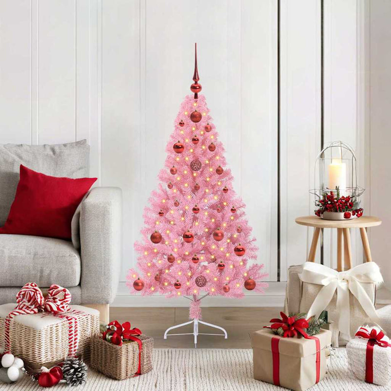 Load image into Gallery viewer, Vidaxl kunstmatig voorverlicht kerstboom met 150 led roze 120 cm pvc
