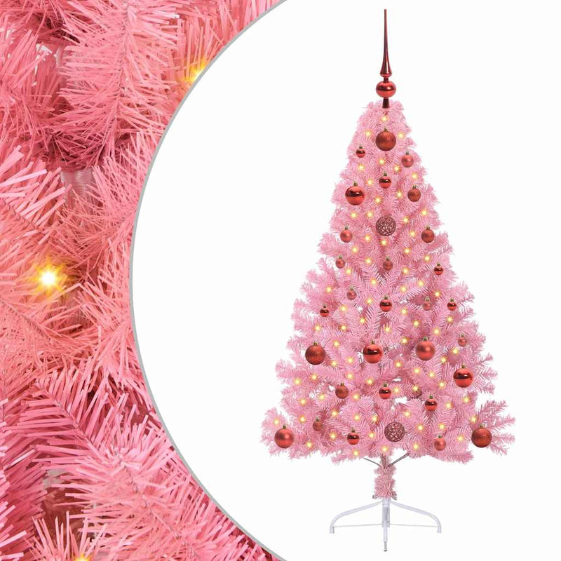 Load image into Gallery viewer, Vidaxl kunstmatig voorverlicht kerstboom met 150 led roze 120 cm pvc
