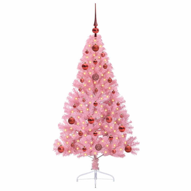 Load image into Gallery viewer, Vidaxl kunstmatig voorverlicht kerstboom met 150 led roze 120 cm pvc
