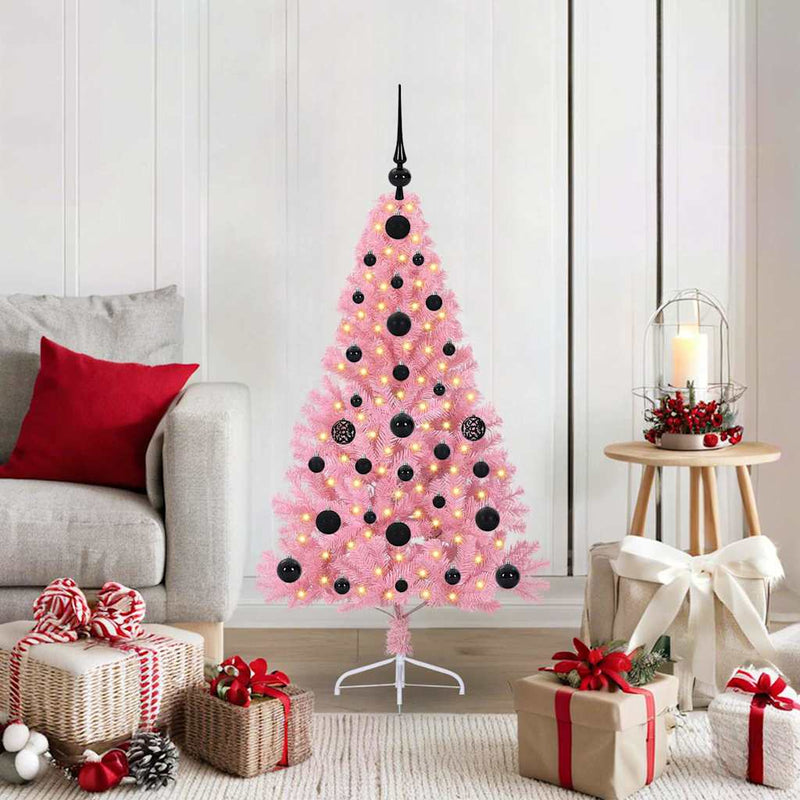 Load image into Gallery viewer, Vidaxl kunstmatig voorverlicht kerstboom met 150 led roze 120 cm pvc
