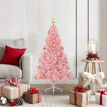 Vidaxl kunstmatig voorverlicht kerstboom met 150 led roze 120 cm pvc