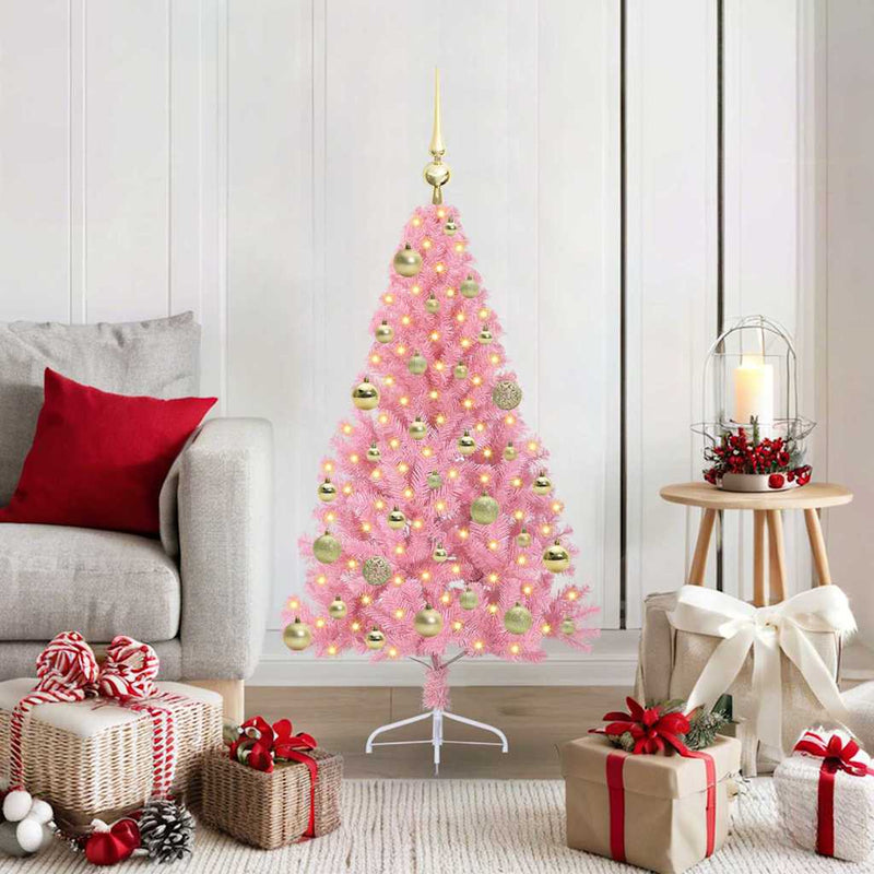Load image into Gallery viewer, Vidaxl kunstmatig voorverlicht kerstboom met 150 led roze 120 cm pvc
