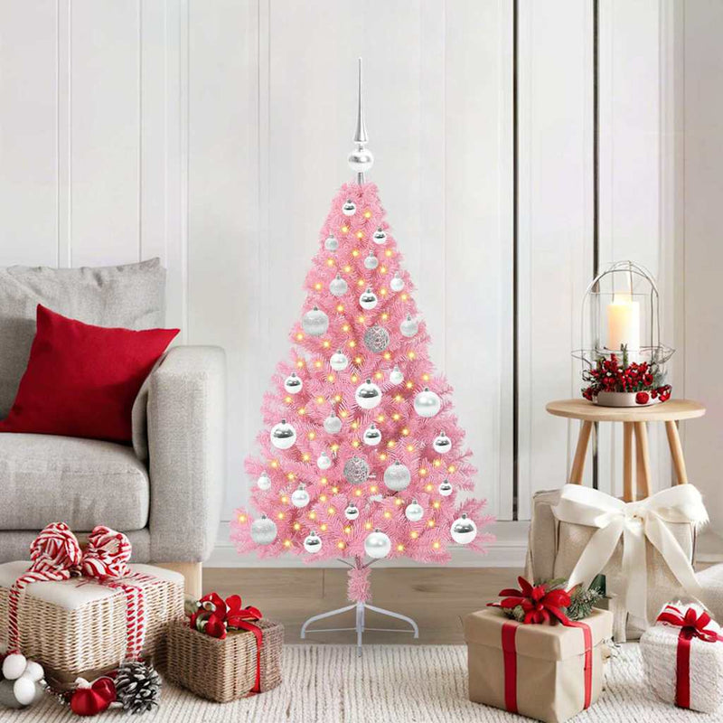 Load image into Gallery viewer, Vidaxl kunstmatig voorverlicht kerstboom met 150 led roze 120 cm pvc
