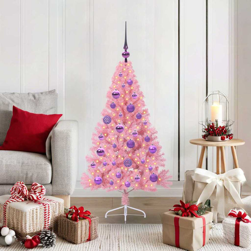 Load image into Gallery viewer, Vidaxl kunstmatig voorverlicht kerstboom met 150 led roze 120 cm pvc
