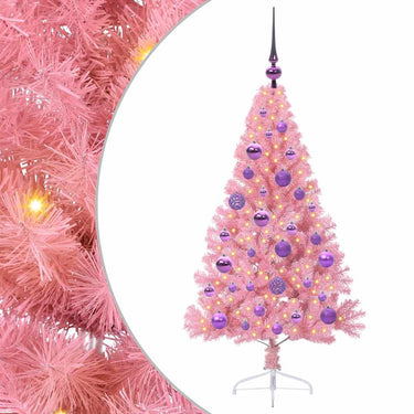 Vidaxl kunstmatig voorverlicht kerstboom met 150 led roze 120 cm pvc