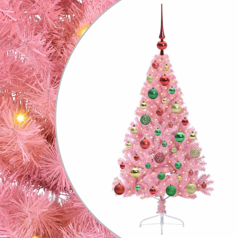 Load image into Gallery viewer, Vidaxl kunstmatig voorverlicht kerstboom met 150 led roze 120 cm pvc
