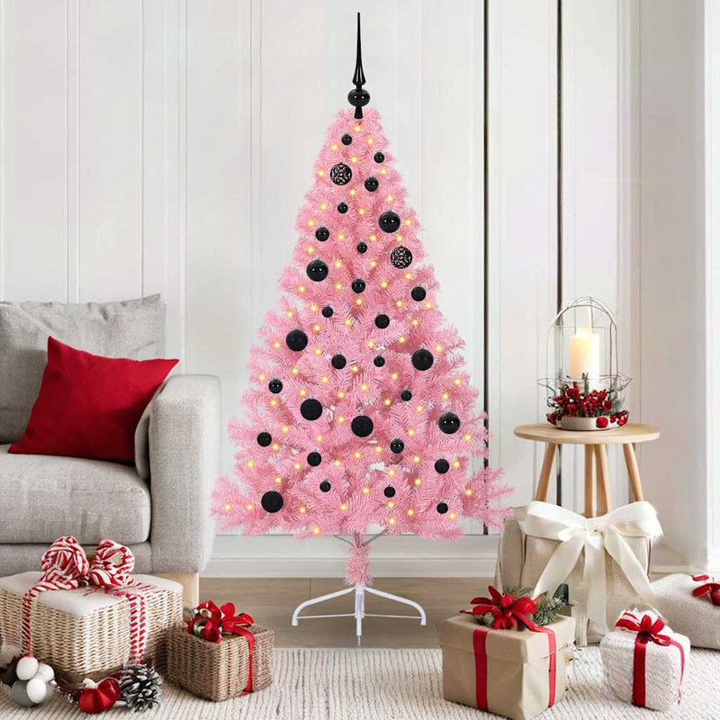 Load image into Gallery viewer, Vidaxl kunstmatig voorverlicht kerstboom met 150 led roze 150 cm pvc
