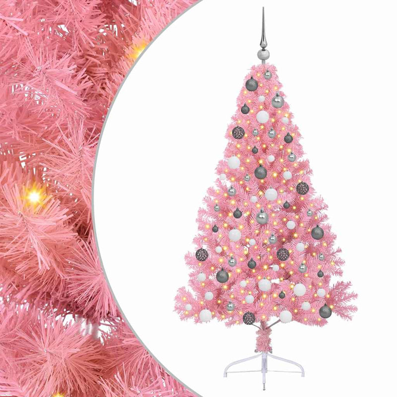 Load image into Gallery viewer, Vidaxl kunstmatig voorverlicht kerstboom met 300 led roze 180 cm pvc
