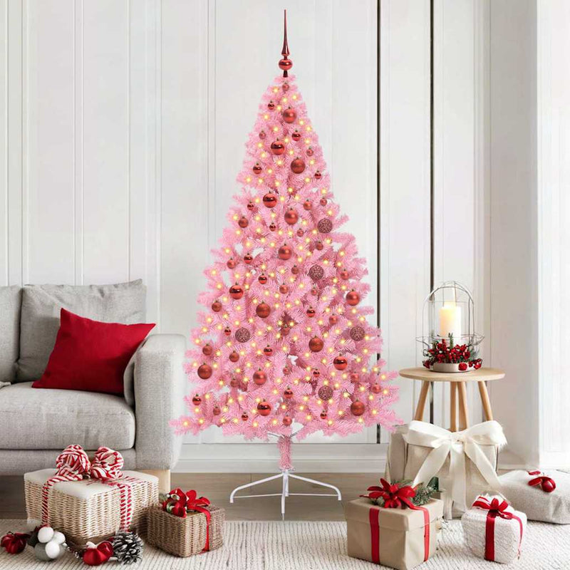 Load image into Gallery viewer, Vidaxl kunstmatig voorverlicht kerstboom met 300 led roze 180 cm pvc

