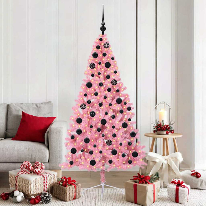Load image into Gallery viewer, Vidaxl kunstmatig voorverlicht kerstboom met 300 led roze 180 cm pvc
