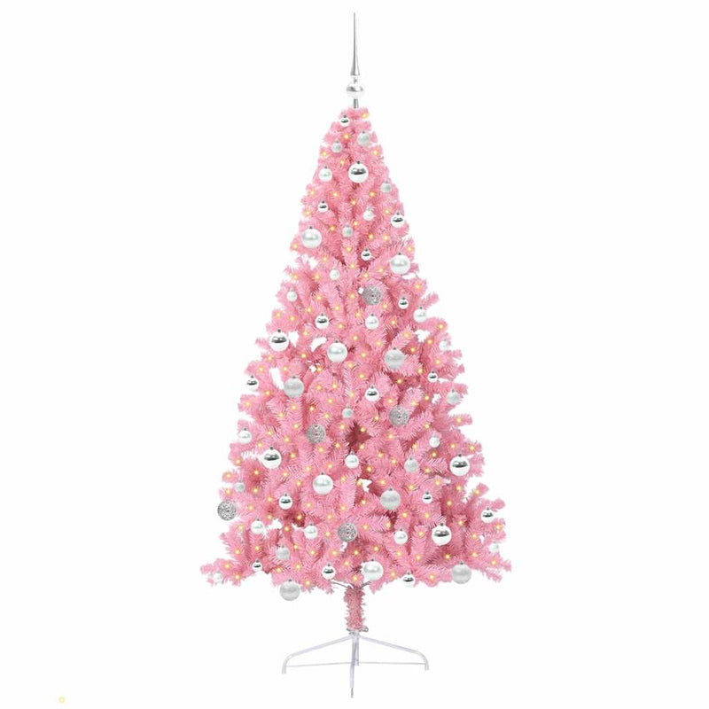 Load image into Gallery viewer, Vidaxl kunstmatig voorverlicht kerstboom met 300 led roze 180 cm pvc
