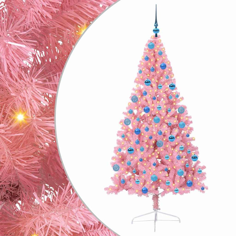 Load image into Gallery viewer, Vidaxl kunstmatig voorverlicht kerstboom met 300 led roze 180 cm pvc
