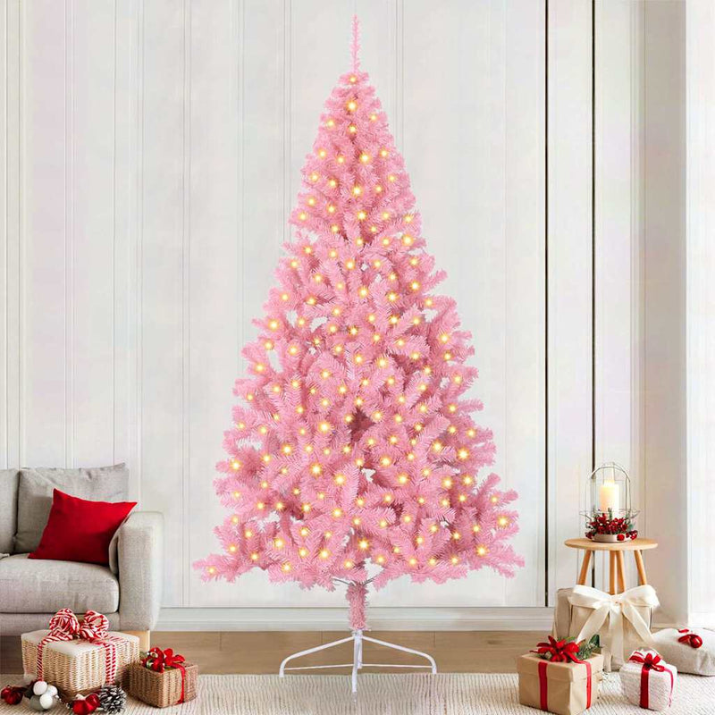 Load image into Gallery viewer, Vidaxl kunstmatig voorverlicht kerstboom met 300 led roze 240 cm pvc
