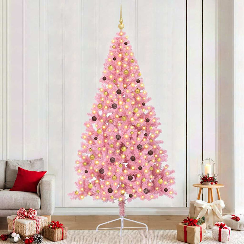 Load image into Gallery viewer, Vidaxl kunstmatig voorverlicht kerstboom met 300 led roze 240 cm pvc
