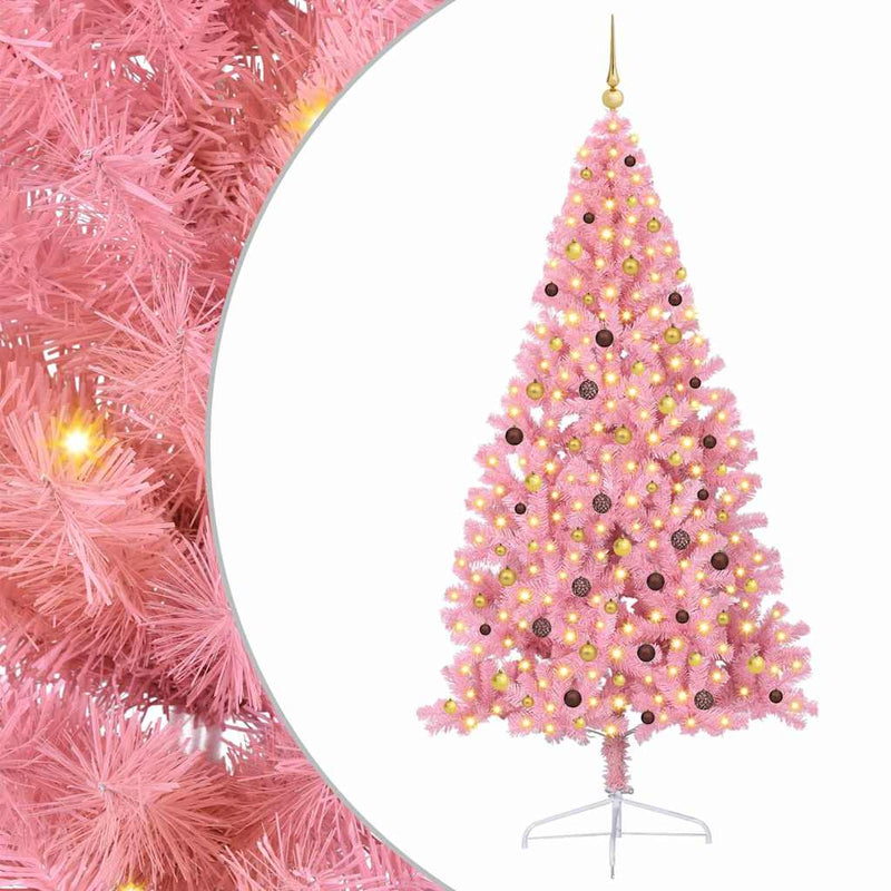 Load image into Gallery viewer, Vidaxl kunstmatig voorverlicht kerstboom met 300 led roze 240 cm pvc
