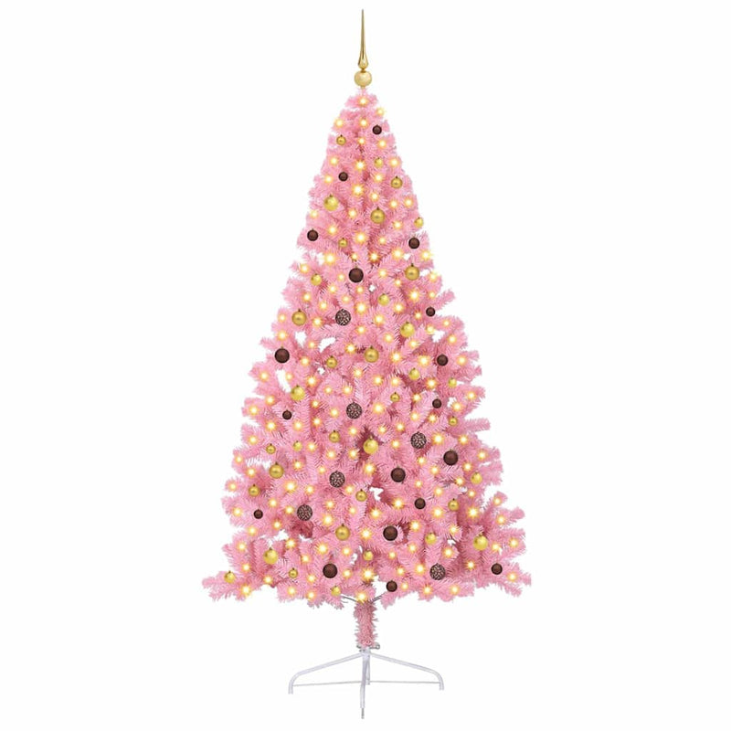 Load image into Gallery viewer, Vidaxl kunstmatig voorverlicht kerstboom met 300 led roze 240 cm pvc
