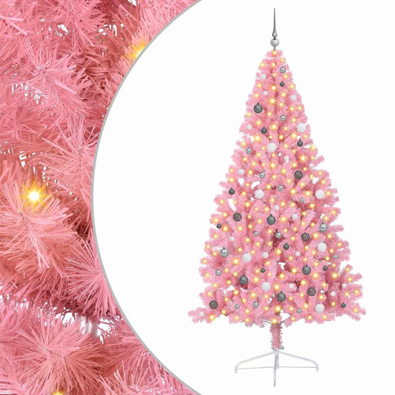 Load image into Gallery viewer, Vidaxl kunstmatig voorverlicht kerstboom met 300 led roze 240 cm pvc
