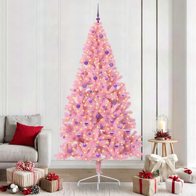 Load image into Gallery viewer, Vidaxl kunstmatig voorverlicht kerstboom met 300 led roze 240 cm pvc
