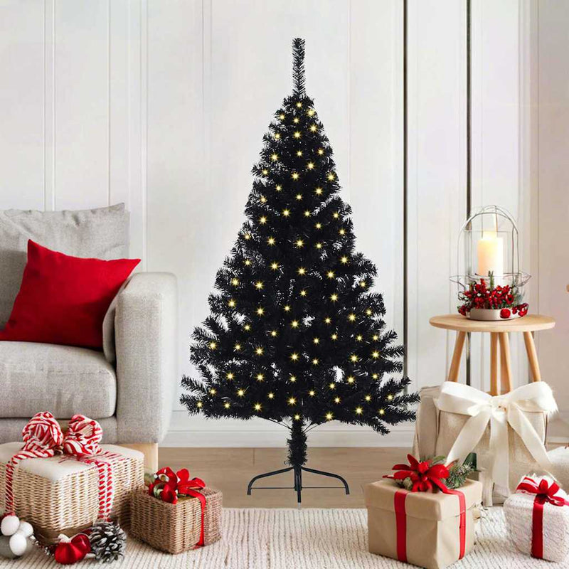 Load image into Gallery viewer, Vidaxl kunstmatig voorverlicht kerstboom met 150 led zwart 120 cm pvc
