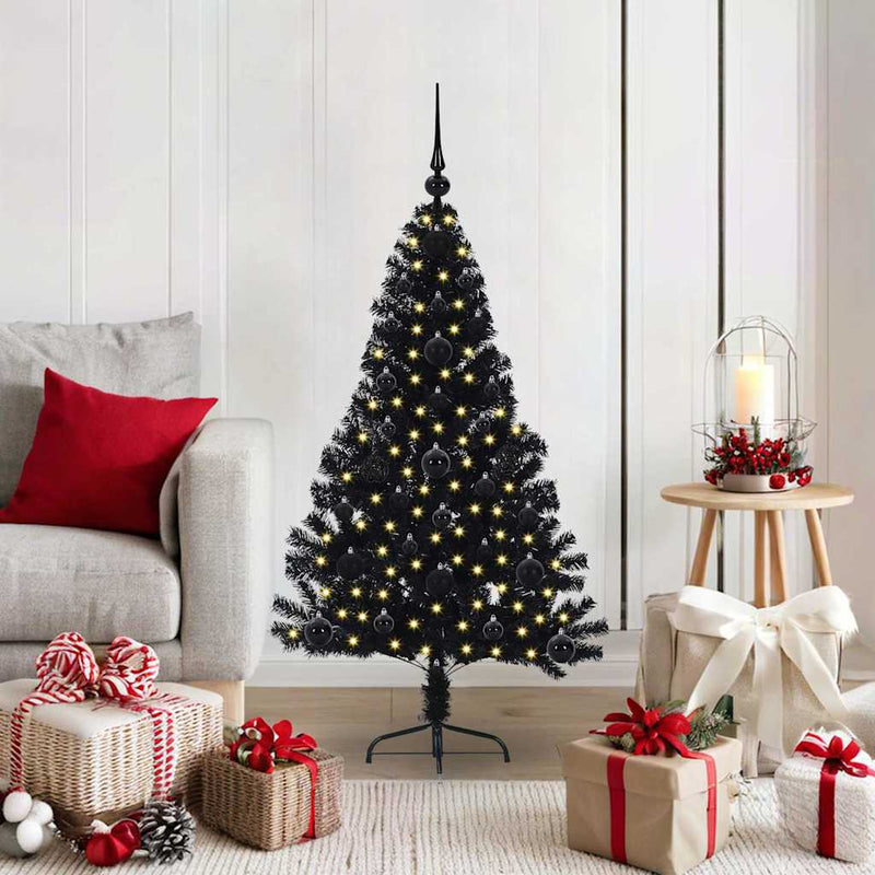 Load image into Gallery viewer, Vidaxl kunstmatig voorverlicht kerstboom met 150 led zwart 120 cm pvc
