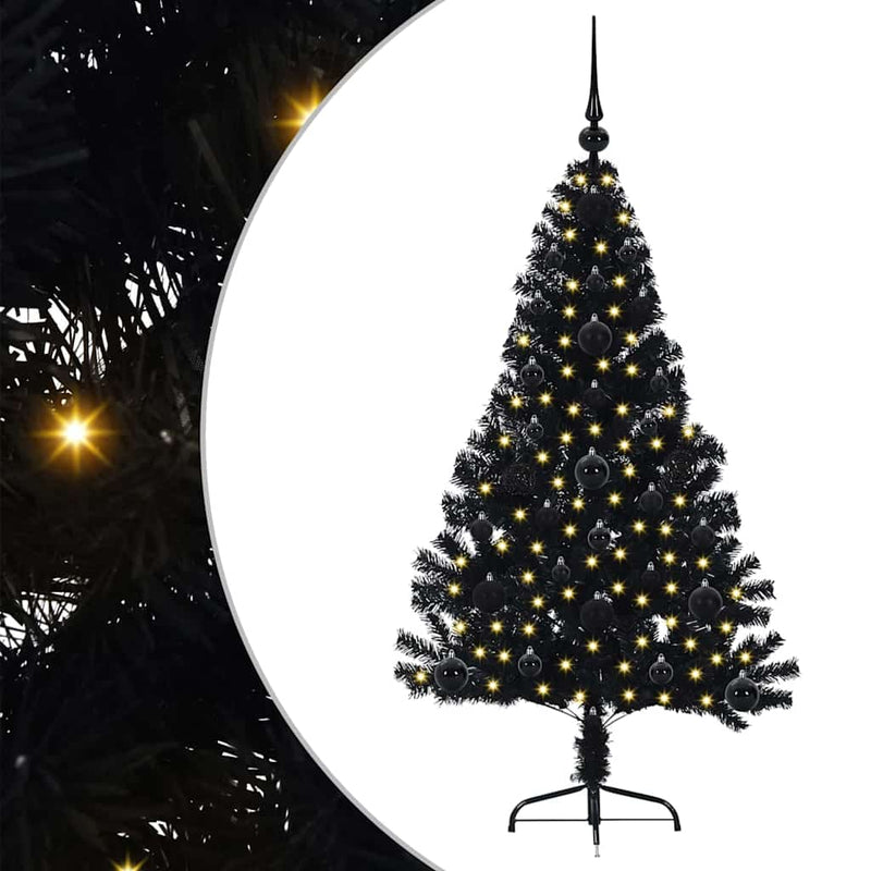Load image into Gallery viewer, Vidaxl kunstmatig voorverlicht kerstboom met 150 led zwart 120 cm pvc
