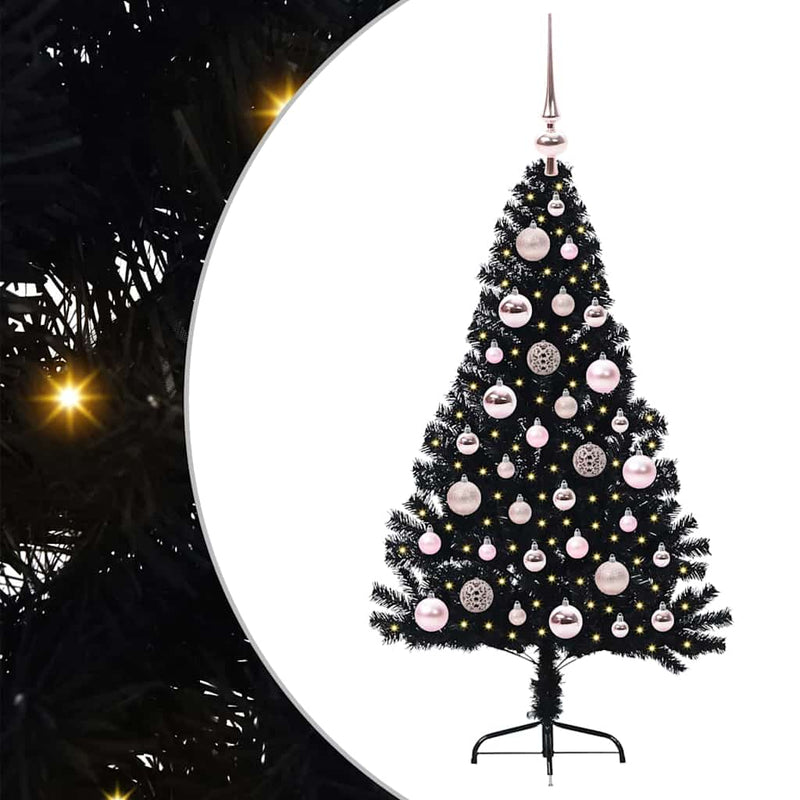 Load image into Gallery viewer, Vidaxl kunstmatig voorverlicht kerstboom met 150 led zwart 120 cm pvc
