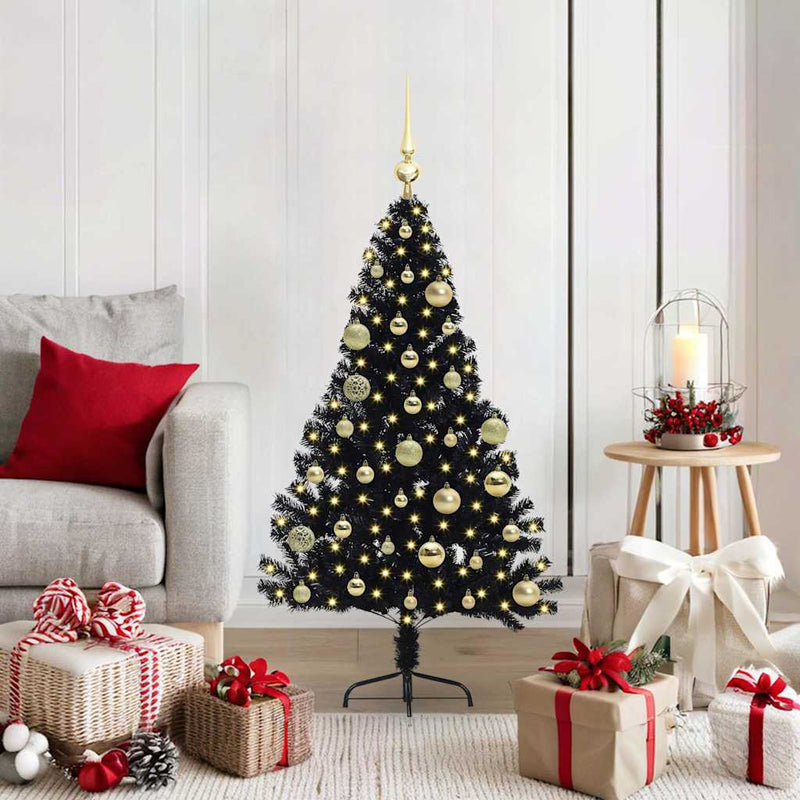 Load image into Gallery viewer, Vidaxl kunstmatig voorverlicht kerstboom met 150 led zwart 120 cm pvc
