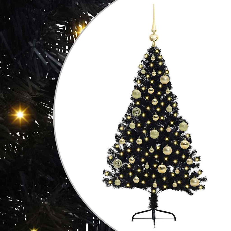 Load image into Gallery viewer, Vidaxl kunstmatig voorverlicht kerstboom met 150 led zwart 120 cm pvc
