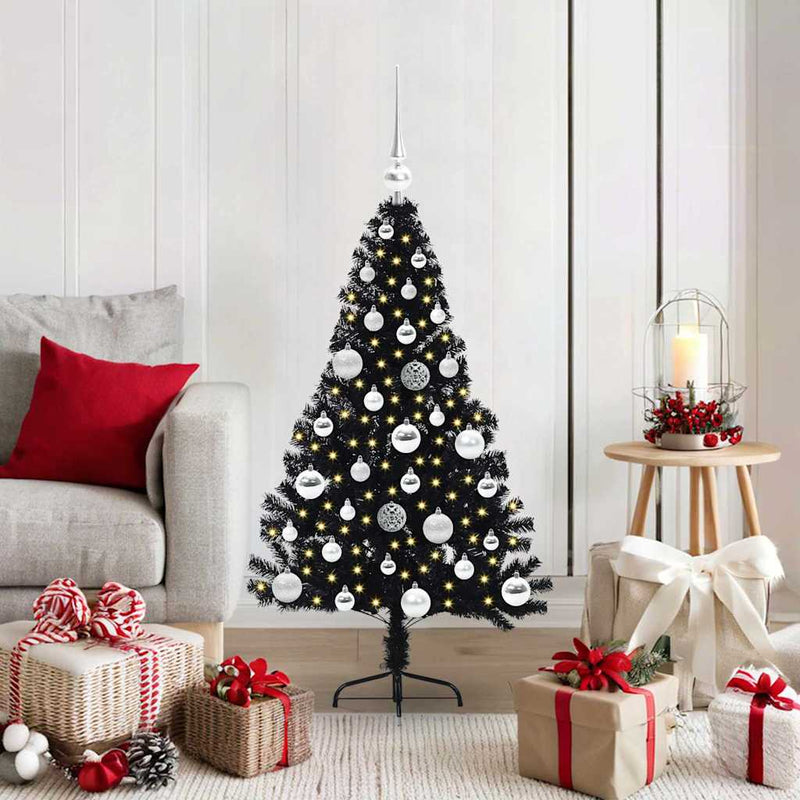 Load image into Gallery viewer, Vidaxl kunstmatig voorverlicht kerstboom met 150 led zwart 120 cm pvc
