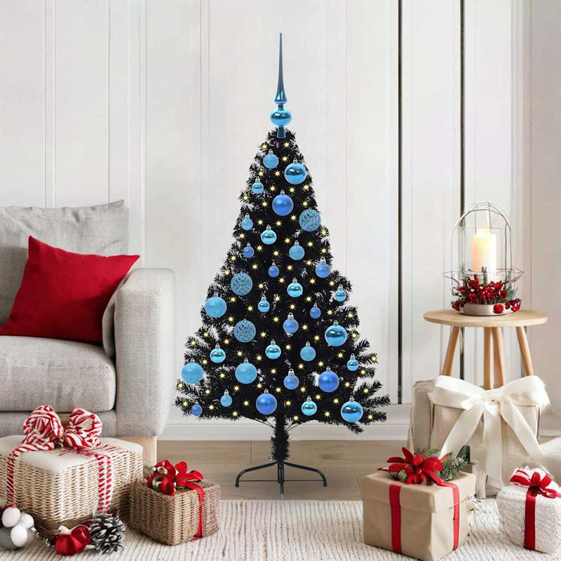Load image into Gallery viewer, Vidaxl kunstmatig voorverlicht kerstboom met 150 led zwart 120 cm pvc
