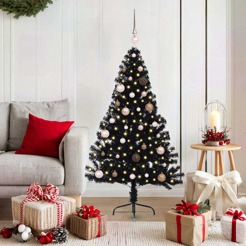 Load image into Gallery viewer, Vidaxl kunstmatig voorverlicht kerstboom met 150 led zwart 150 cm pvc
