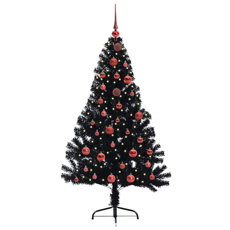 Load image into Gallery viewer, Vidaxl kunstmatig voorverlicht kerstboom met 150 led zwart 150 cm pvc
