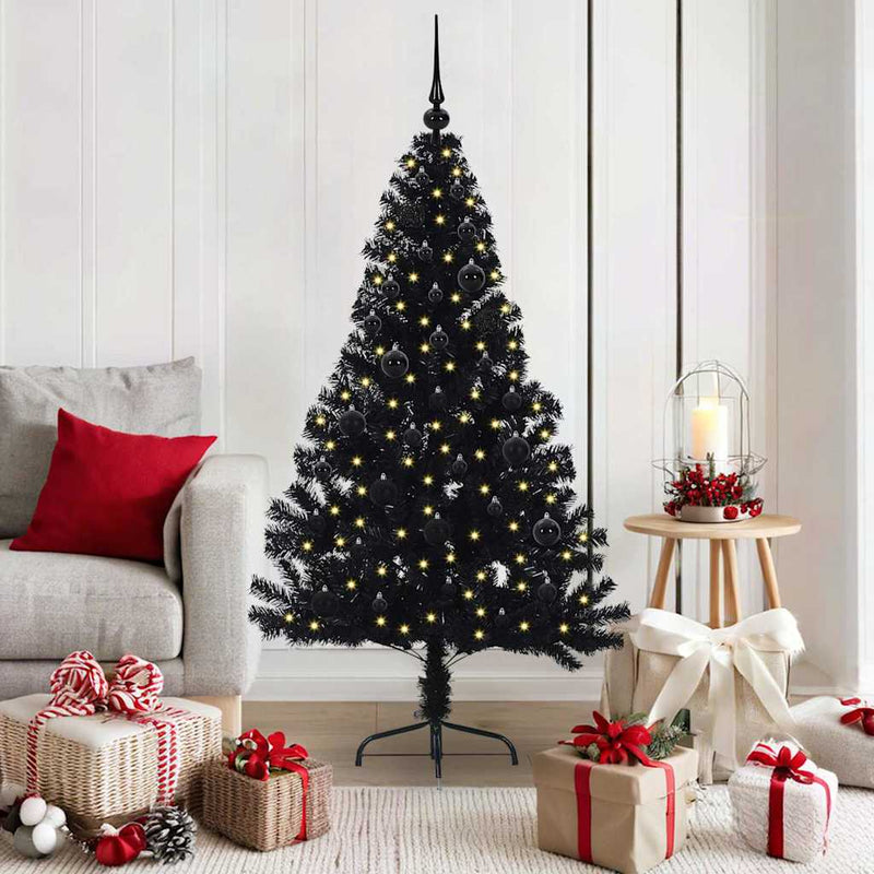 Load image into Gallery viewer, Vidaxl kunstmatig voorverlicht kerstboom met 150 led zwart 150 cm pvc
