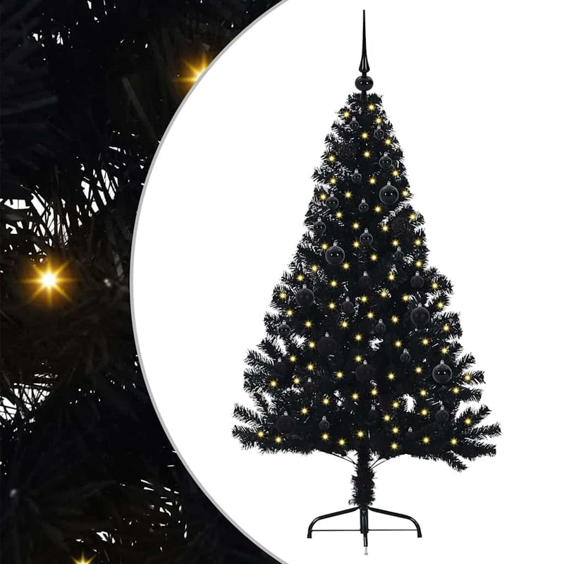 Load image into Gallery viewer, Vidaxl kunstmatig voorverlicht kerstboom met 150 led zwart 150 cm pvc

