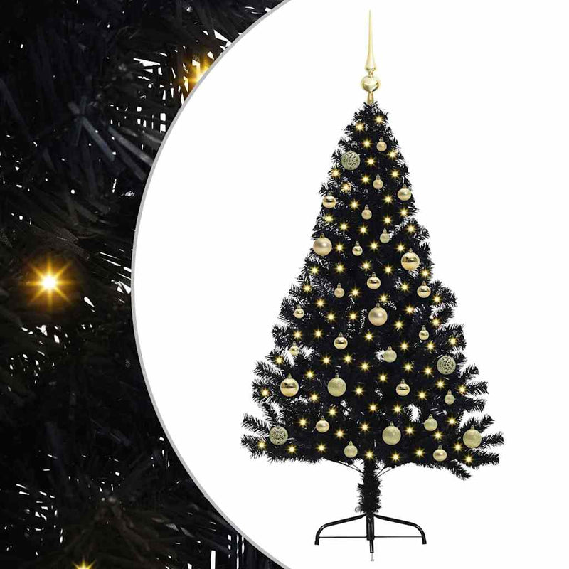 Load image into Gallery viewer, Vidaxl kunstmatig voorverlicht kerstboom met 150 led zwart 150 cm pvc
