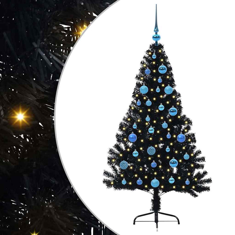 Load image into Gallery viewer, Vidaxl kunstmatig voorverlicht kerstboom met 150 led zwart 150 cm pvc
