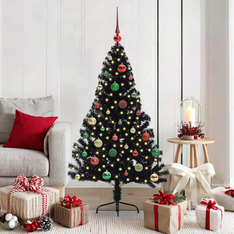 Load image into Gallery viewer, Vidaxl kunstmatig voorverlicht kerstboom met 150 led zwart 150 cm pvc
