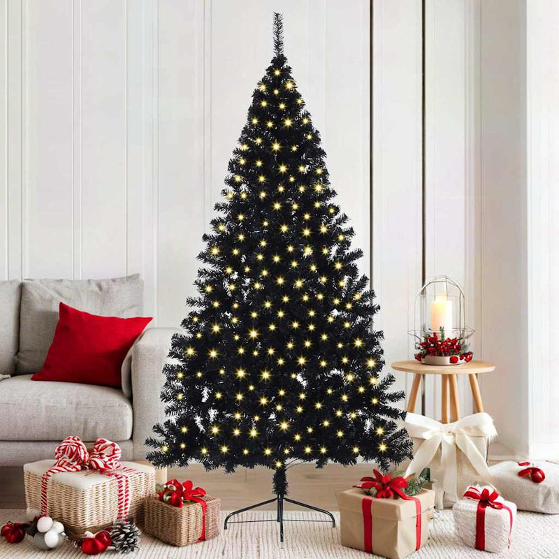 Load image into Gallery viewer, Vidaxl kunstmatig voorverlicht kerstboom met 300 led zwart 180 cm pvc
