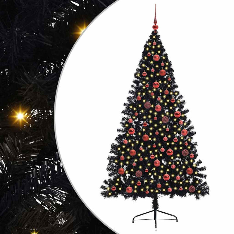 Load image into Gallery viewer, Vidaxl kunstmatig voorverlicht kerstboom met 300 led zwart 180 cm pvc
