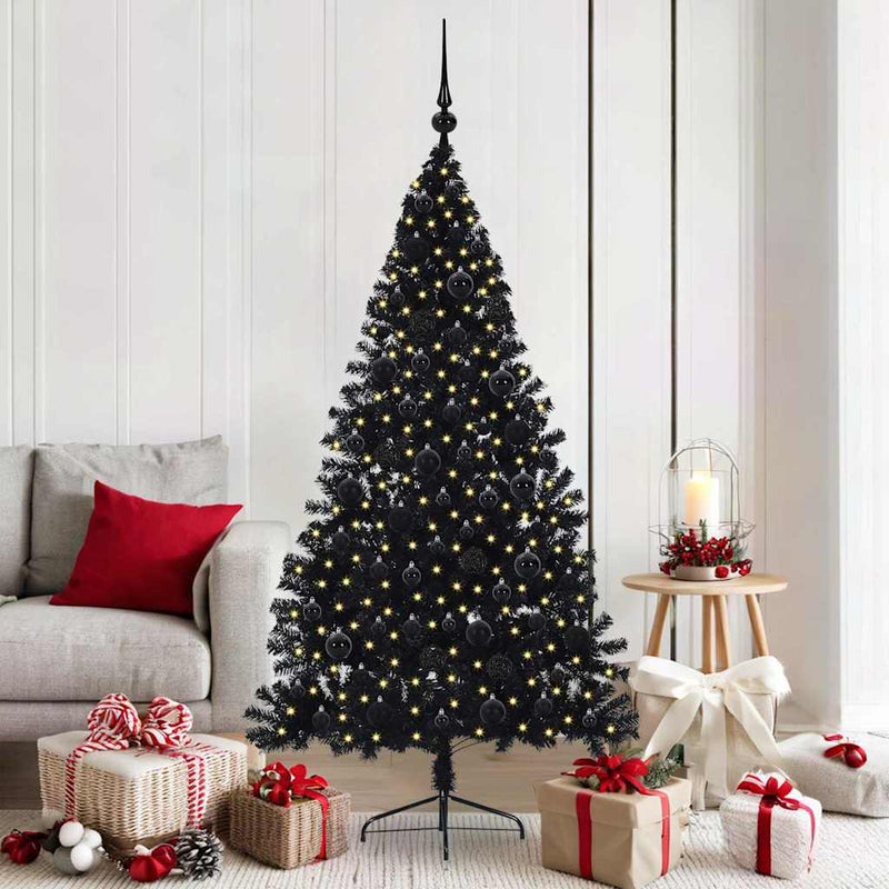 Load image into Gallery viewer, Vidaxl kunstmatig voorverlicht kerstboom met 300 led zwart 180 cm pvc
