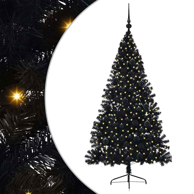Load image into Gallery viewer, Vidaxl kunstmatig voorverlicht kerstboom met 300 led zwart 180 cm pvc
