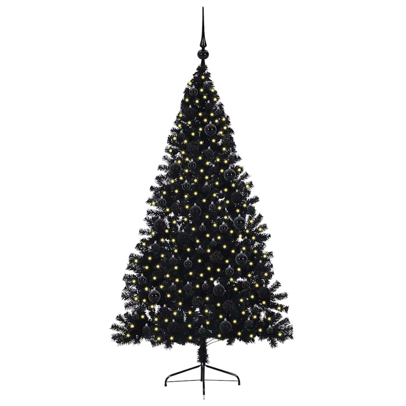 Load image into Gallery viewer, Vidaxl kunstmatig voorverlicht kerstboom met 300 led zwart 180 cm pvc
