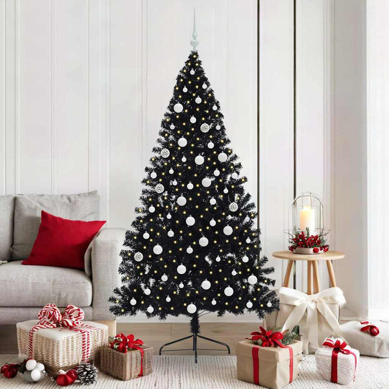 Load image into Gallery viewer, Vidaxl kunstmatig voorverlicht kerstboom met 300 led zwart 180 cm pvc

