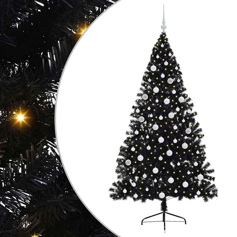 Load image into Gallery viewer, Vidaxl kunstmatig voorverlicht kerstboom met 300 led zwart 180 cm pvc
