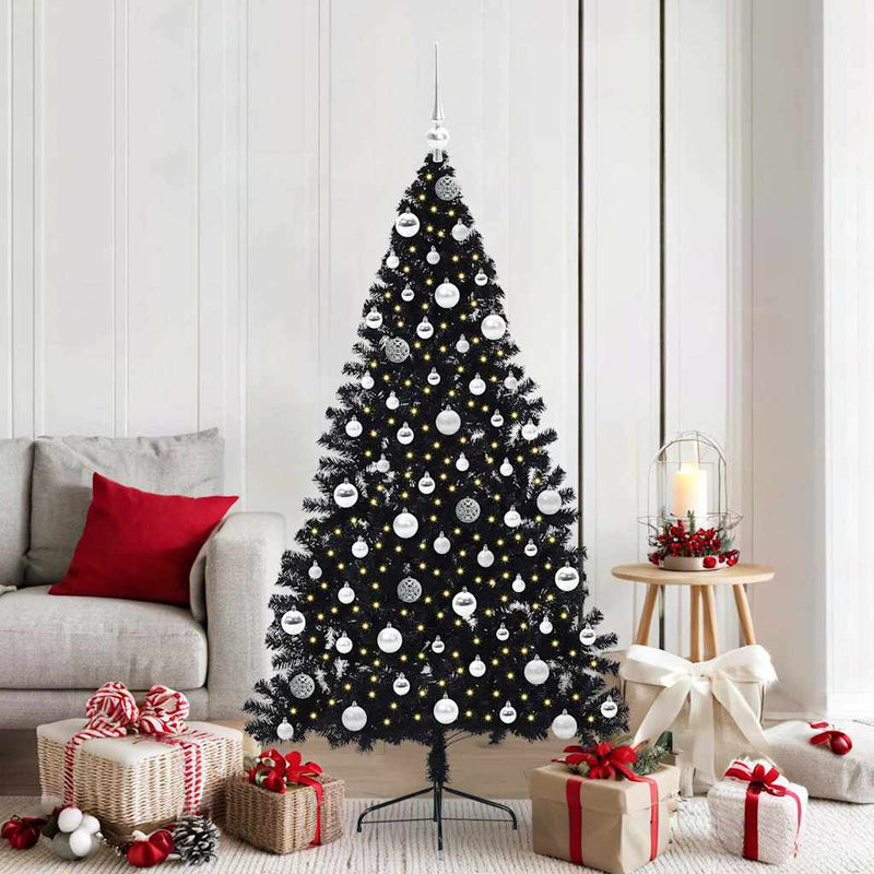 Load image into Gallery viewer, Vidaxl kunstmatig voorverlicht kerstboom met 300 led zwart 180 cm pvc
