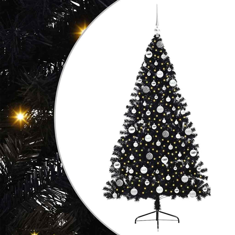 Load image into Gallery viewer, Vidaxl kunstmatig voorverlicht kerstboom met 300 led zwart 180 cm pvc
