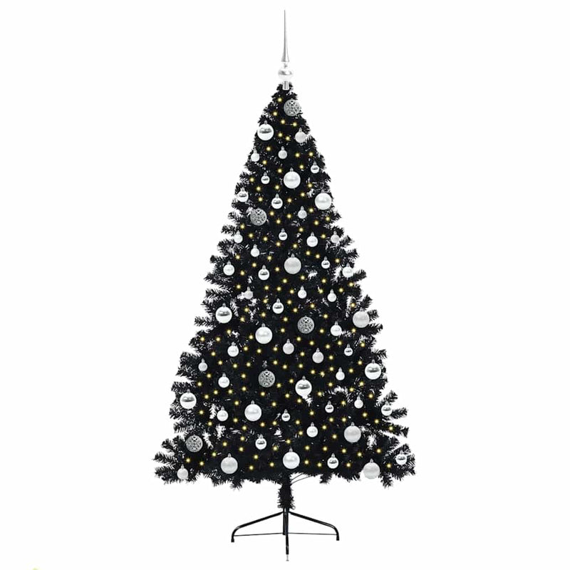 Load image into Gallery viewer, Vidaxl kunstmatig voorverlicht kerstboom met 300 led zwart 180 cm pvc
