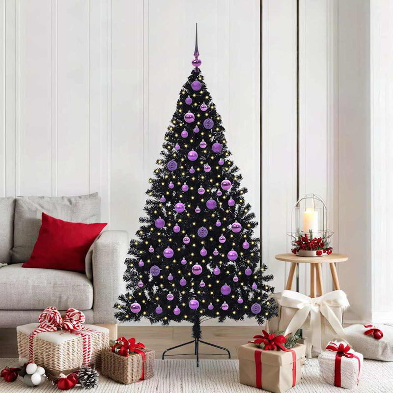 Load image into Gallery viewer, Vidaxl kunstmatig voorverlicht kerstboom met 300 led zwart 180 cm pvc
