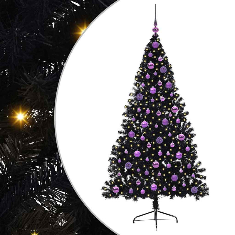 Load image into Gallery viewer, Vidaxl kunstmatig voorverlicht kerstboom met 300 led zwart 180 cm pvc
