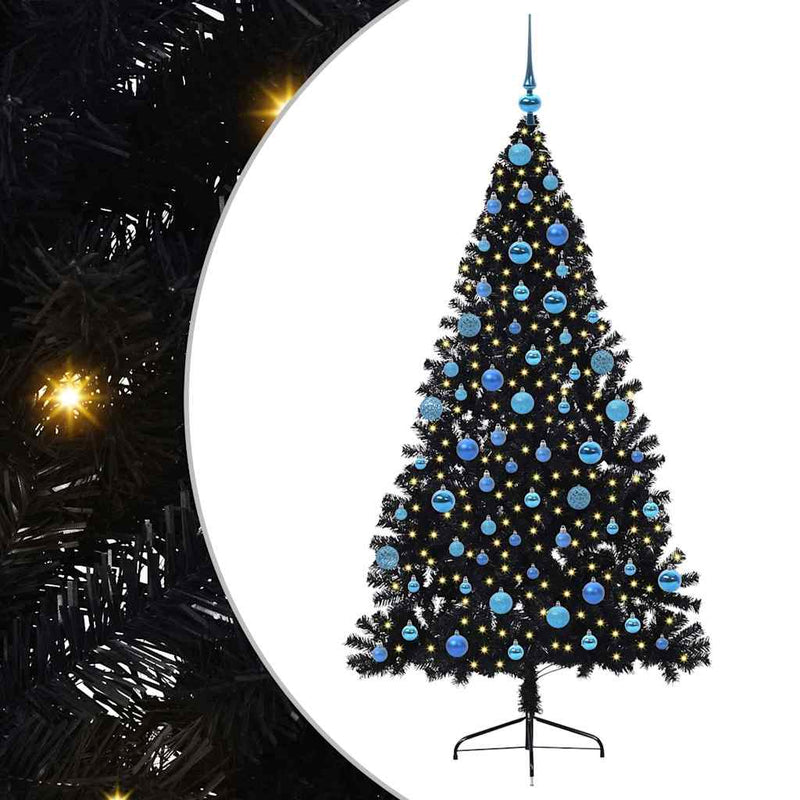 Load image into Gallery viewer, Vidaxl kunstmatig voorverlicht kerstboom met 300 led zwart 180 cm pvc
